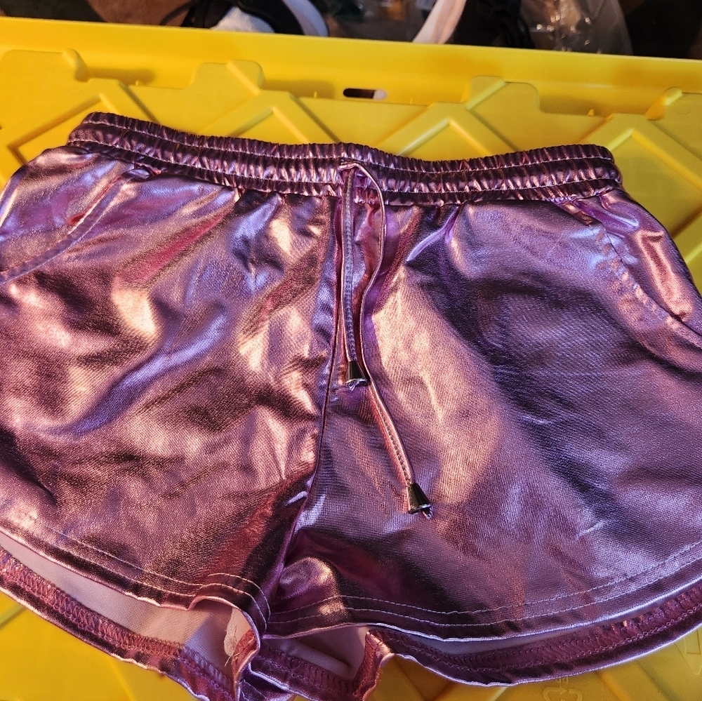 Metallic Pink Shorts with Drawstring - Picture 4 of 9